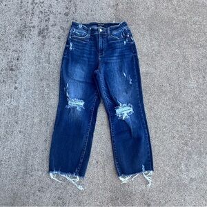 Judy Blue Dark Wash Distressed Cropped Jeans